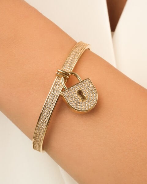 Cetaş Bir Dilek Tut Koleksiyonu Dilek Kilidi Taşlı 14 Ayar Altın Kelepçe