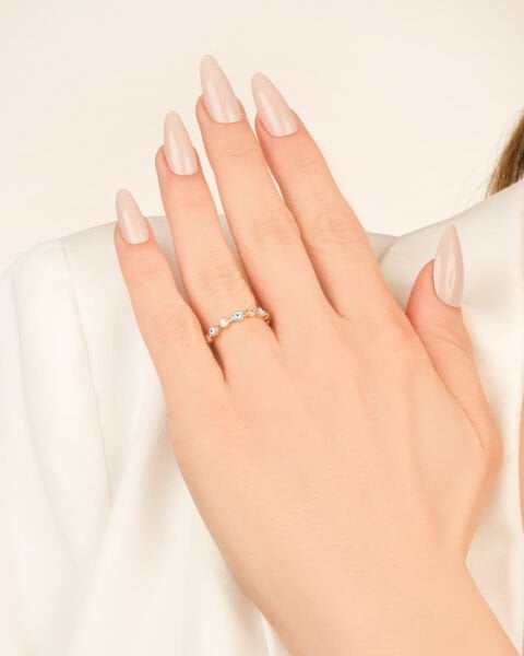 14 Ayar Altın Nazar Mineli Taşlı Yüzük