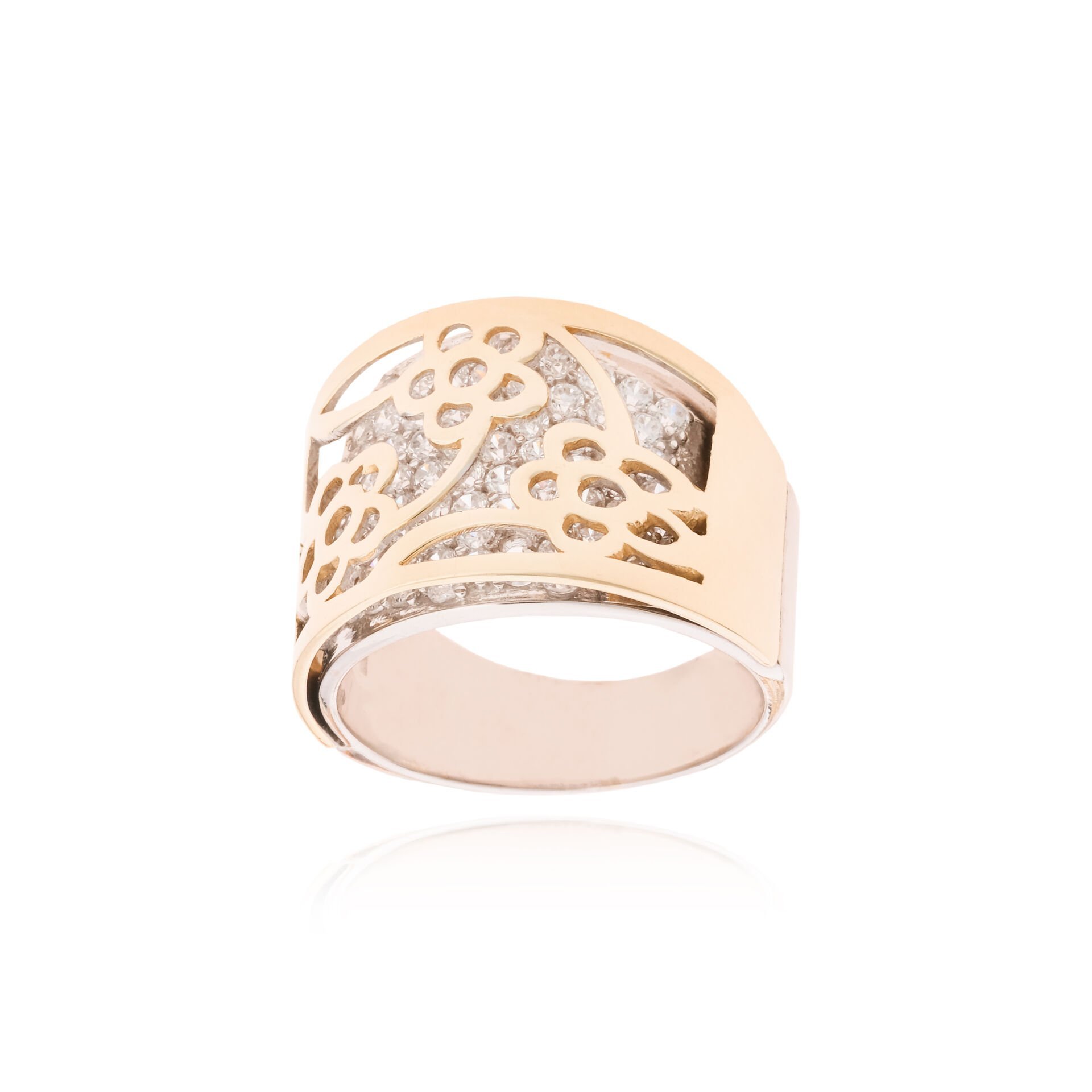 14 Ayar Altın Taşlı Çiçek Figürlü El İşçiliği Yüzük