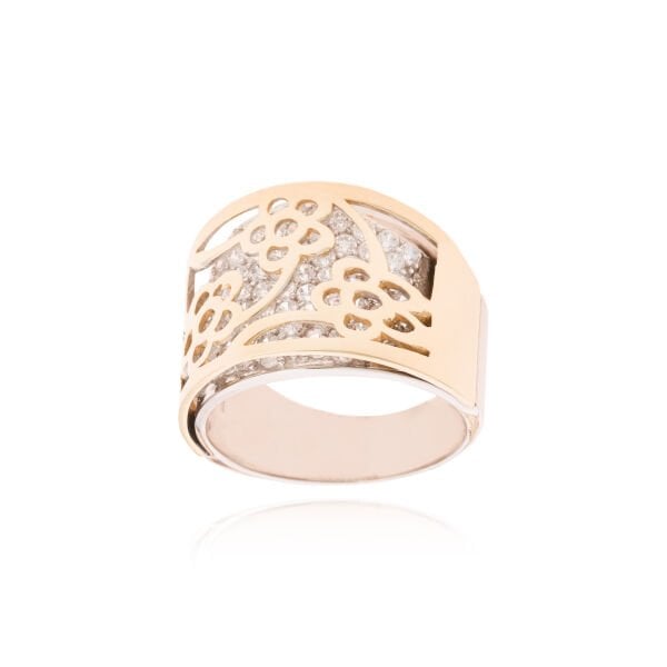 14 Ayar Altın Taşlı Çiçek Figürlü El İşçiliği Yüzük