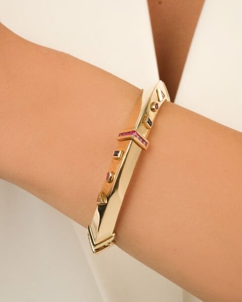 Cetaş Eterna Geometrik Figürlü 14 Ayar Altın Kelepçe