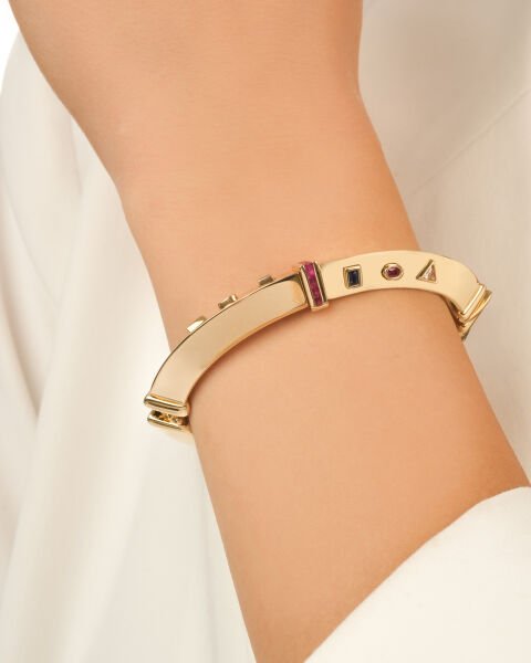 Cetaş Eterna Geometrik Figürlü 14 Ayar Altın Kelepçe