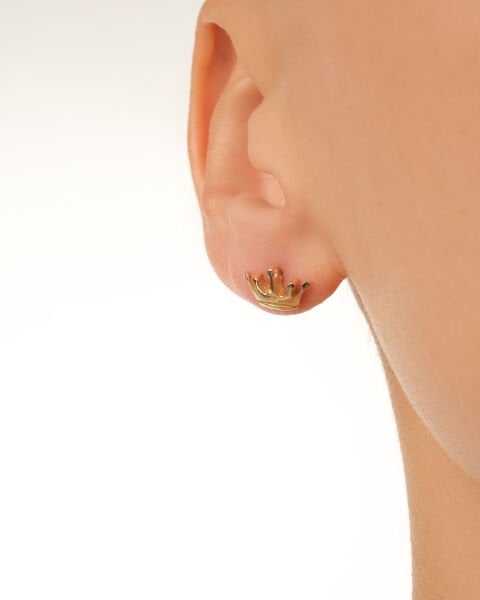 Kral Tacı Figürlü 14 Ayar Altın Küpe