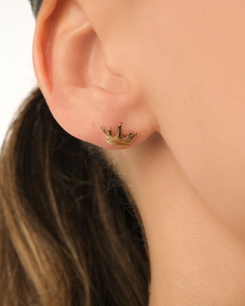 14 Ayar Altın Taç Figürlü Küpe