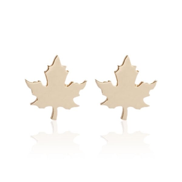 14 Ayar Altın Çınar Yaprağı Minimal Küpe