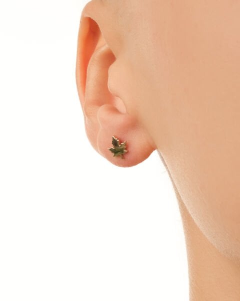 14 Ayar Altın Çınar Yaprağı Minimal Küpe