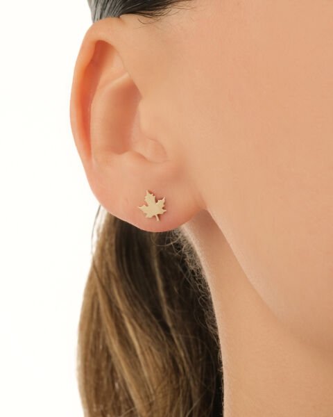 14 Ayar Altın Çınar Yaprağı Küpe