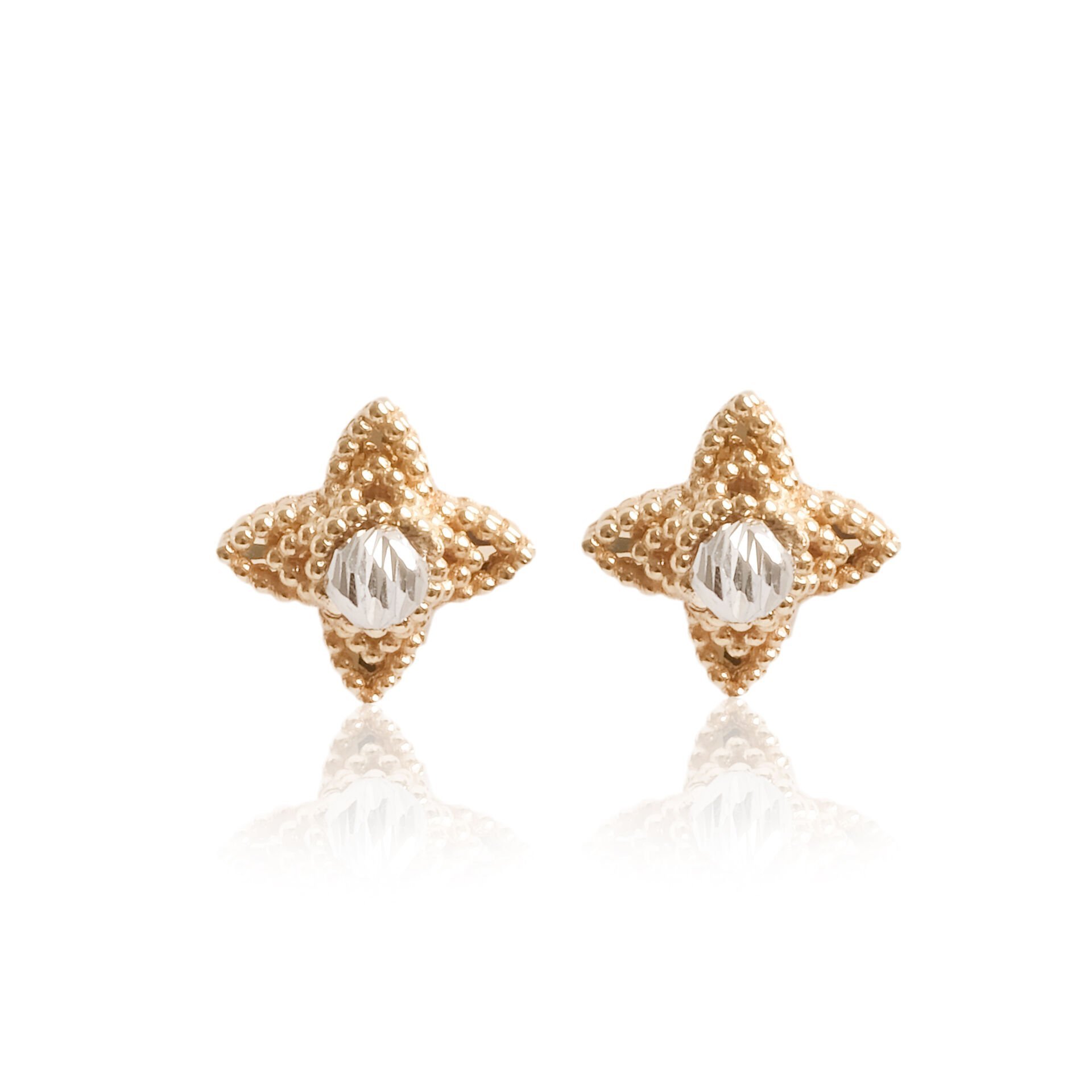 14 Ayar Altın Yonca Işıltısı Küpe