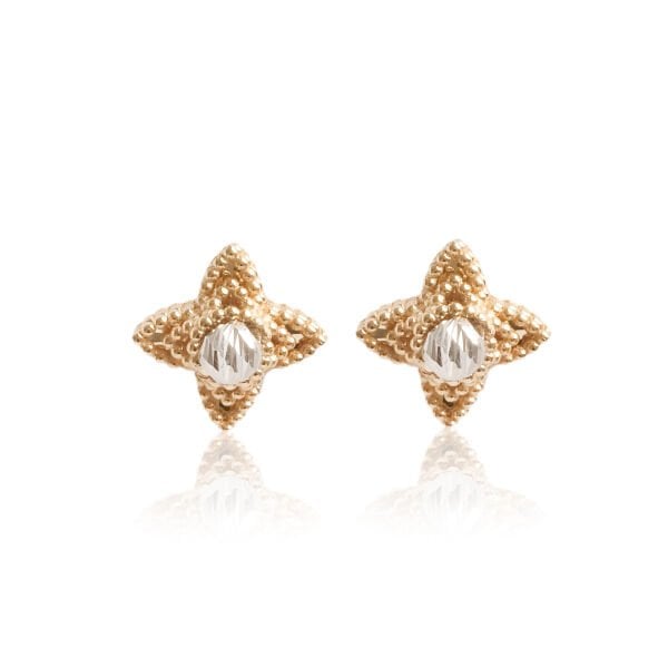 14 Ayar Altın Yonca Işıltısı Küpe Minimal Tasarım