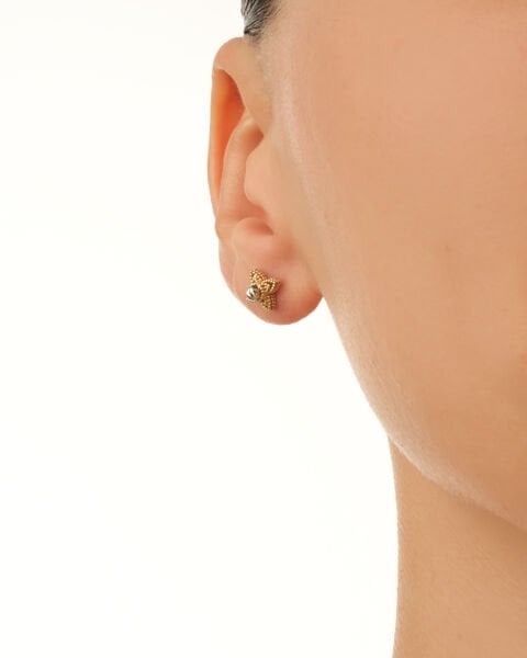 14 Ayar Altın Yonca Işıltısı Küpe