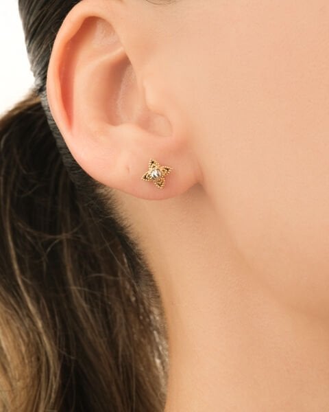 14 Ayar Altın Yonca Işıltısı Küpe