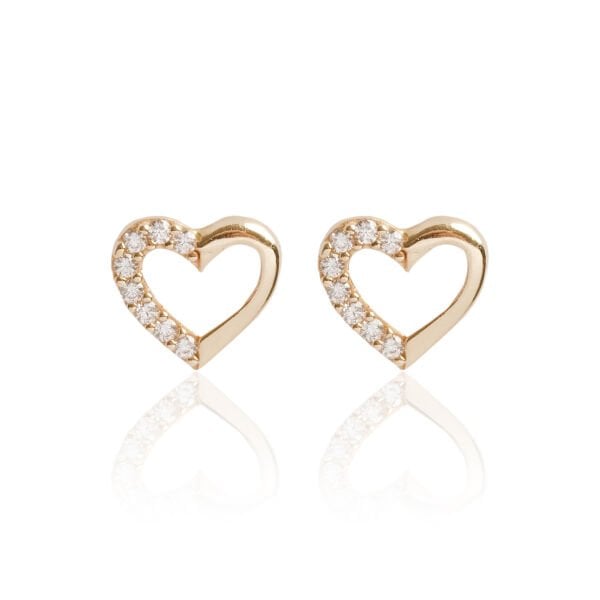 14 Ayar Altın Taşlı Kalp Küpe