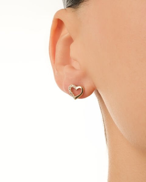 14 Ayar Altın Taşlı Kalp Küpe