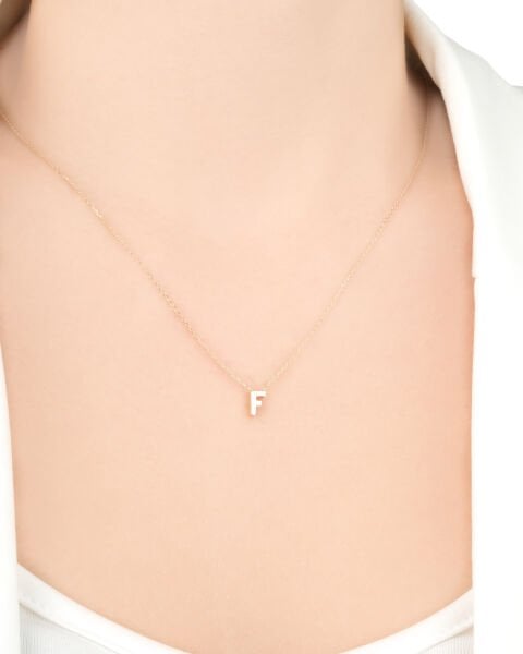 14 Ayar Altın F Harfi Kadın Kolye