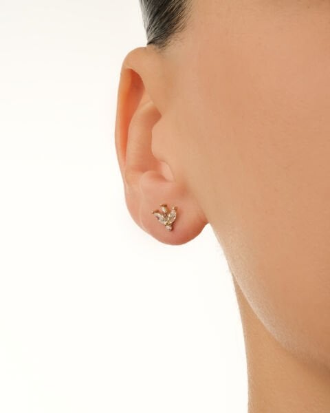 14 Ayar Altın Taşlı  Çiçek Küpe