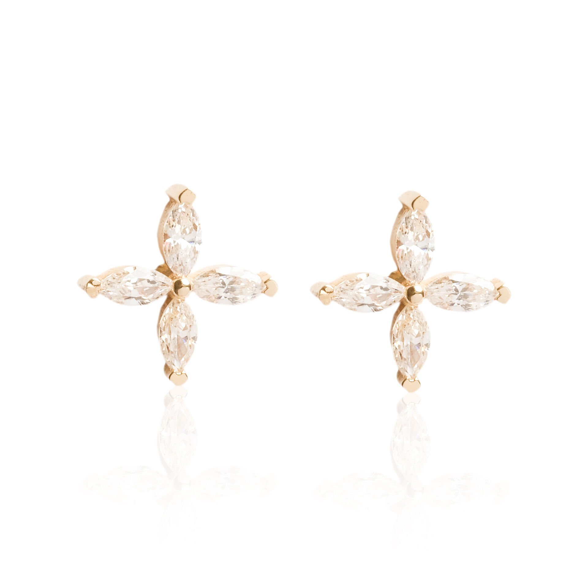 14 Ayar Altın Taşlı Çiçek Küpe