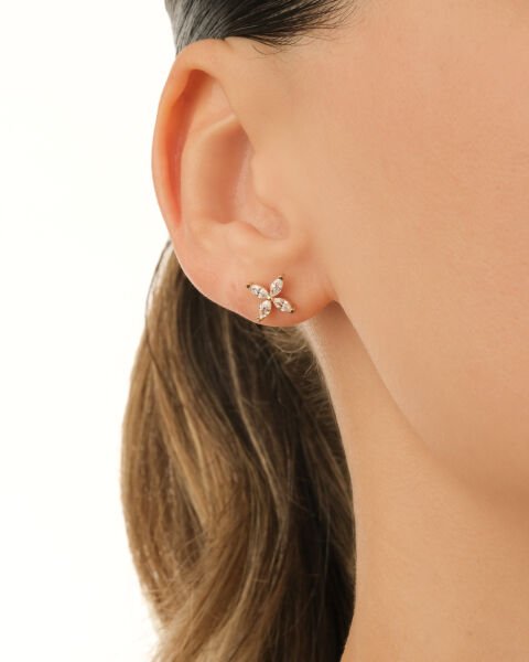 14 Ayar Altın Taşlı Çiçek Küpe