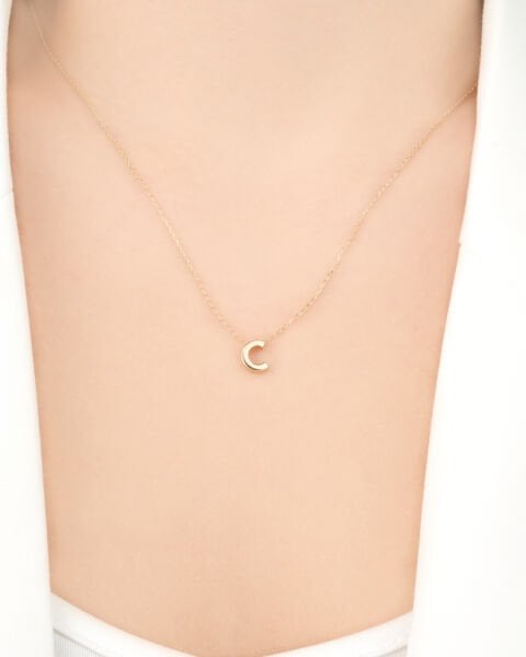 14 Ayar Altın C Harfi Kadın Kolye