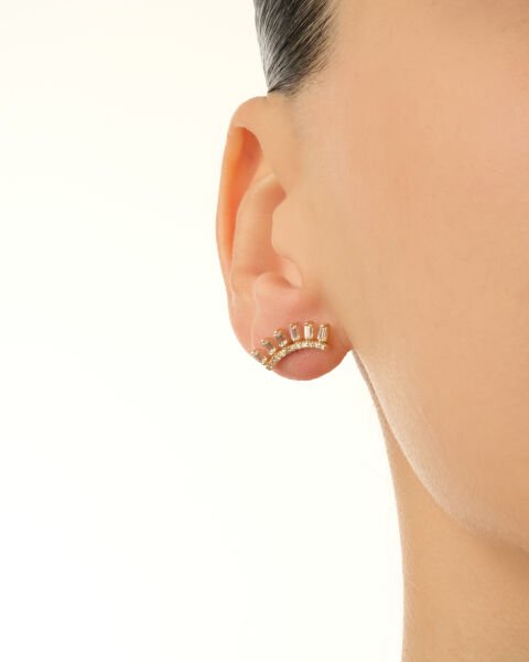 14 Ayar Altın Kırpık Taşlı Minimal Küpe