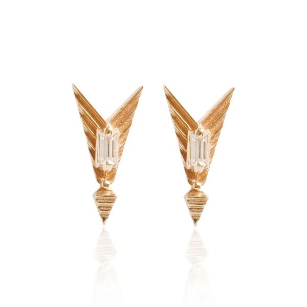 14 Ayar Altın Taşlı Ok Küpe