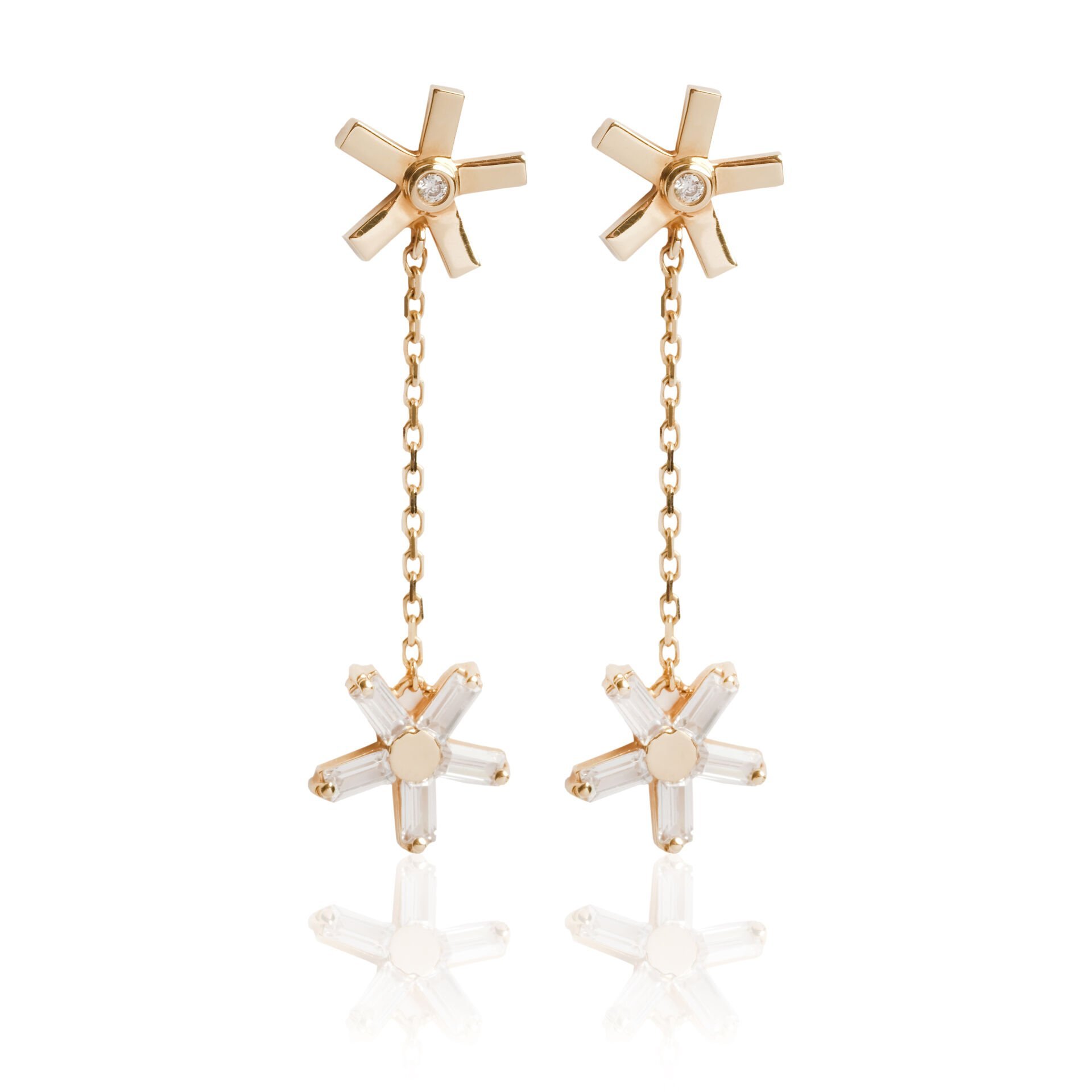 Roberto Bravo 14 Ayar Altın Taşlı Çiçek Küpe