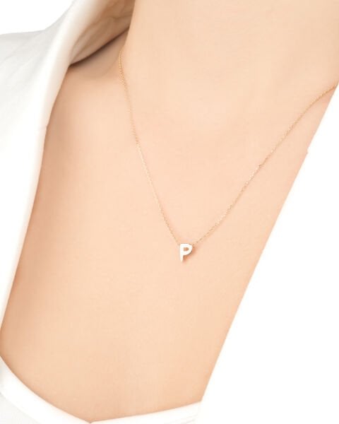 14 Ayar Altın P Harfi Kadın Kolye