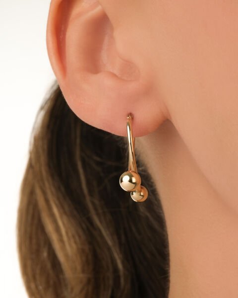 14 Ayar Altın Top Figürlü Tasarım Küpe