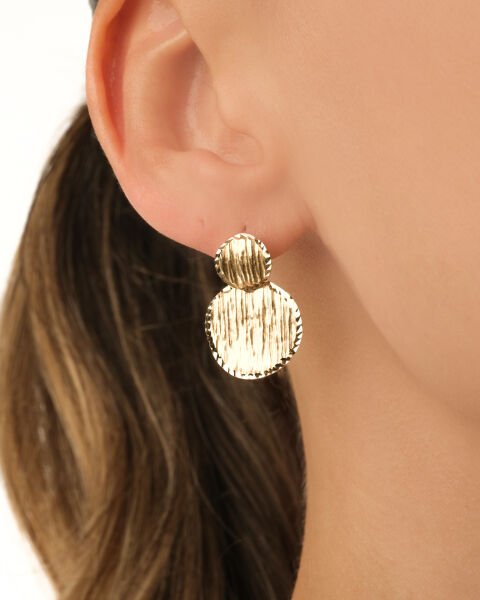 14 Ayar Altın Lazer Kesim Yuvarlak Küpe