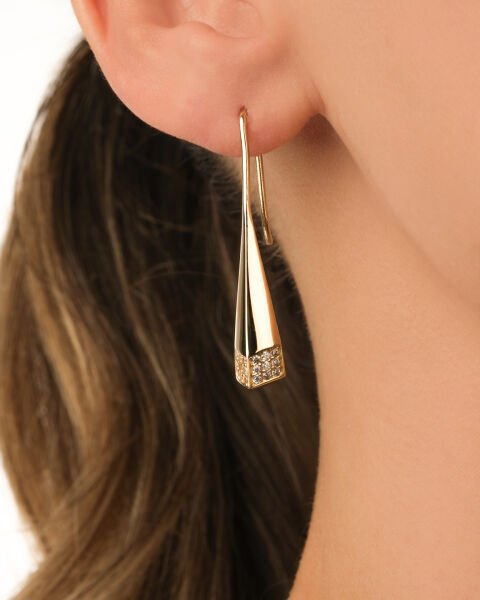 14 Ayar Altın Taşlı Prizma Küpe