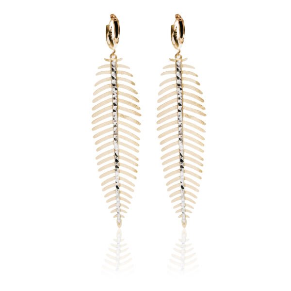 Roberto Bravo 14 Ayar Altın Palmiye Yaprağı Formlu Sallantılı Küpe