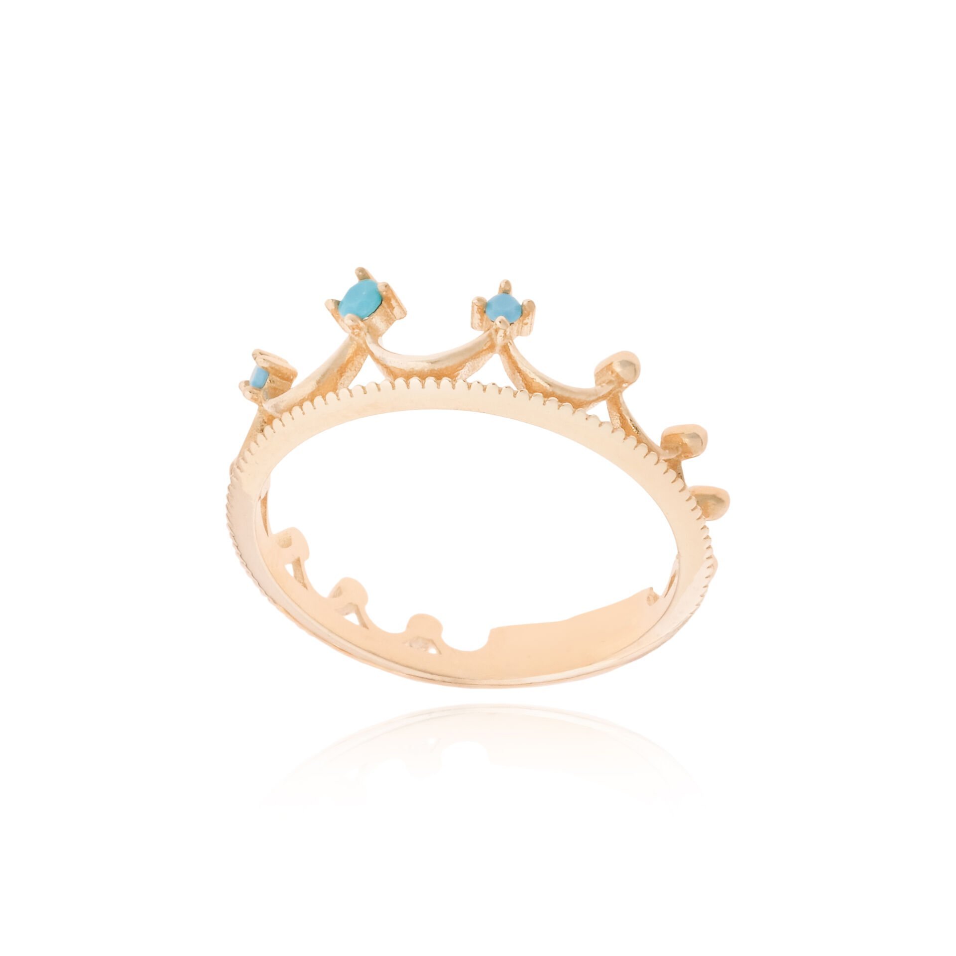 14 Ayar Altın Firuze Taşlı Taç Yüzük