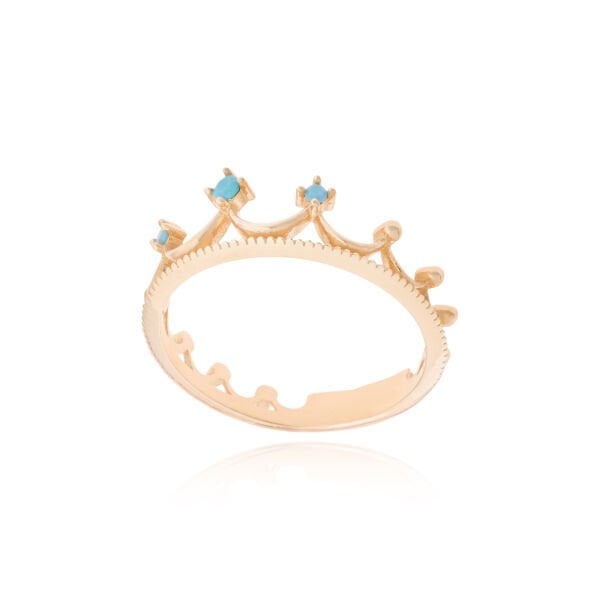 14 Ayar Altın Firuze Taşlı Taç Yüzük