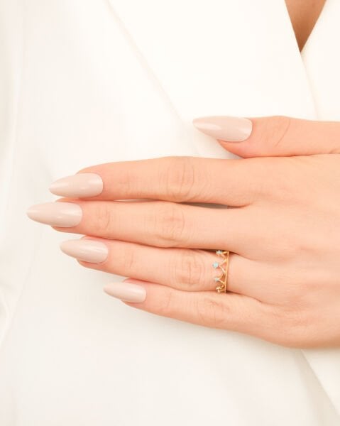 14 Ayar Altın Firuze Taşlı Taç Yüzük