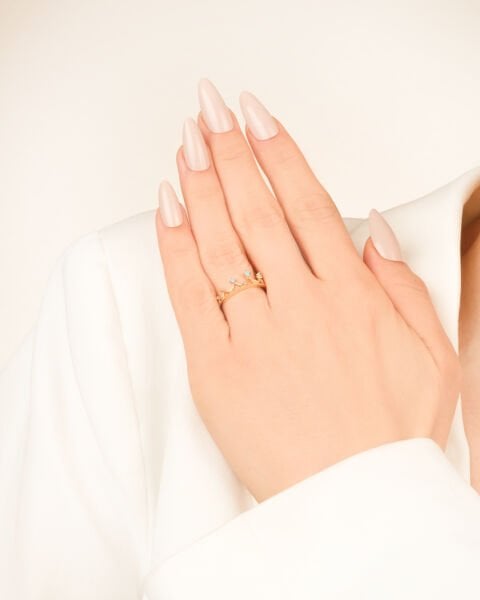 14 Ayar Altın Firuze Taşlı Taç Yüzük