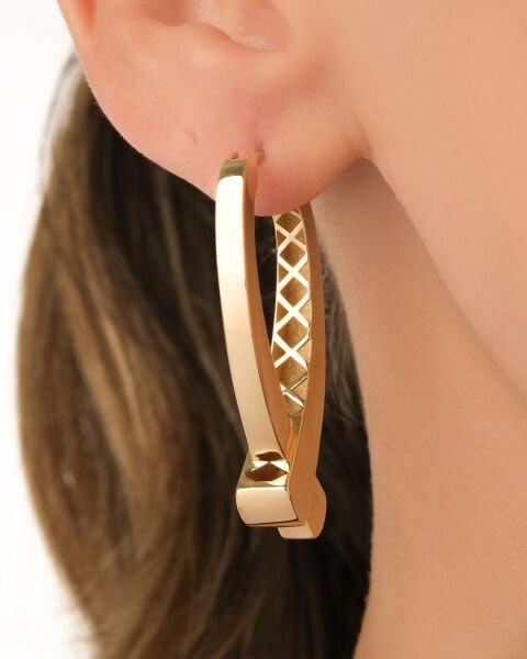 14 Ayar Altın Çapraz Tasarım Küpe Modern ve Zamansız Tasarım