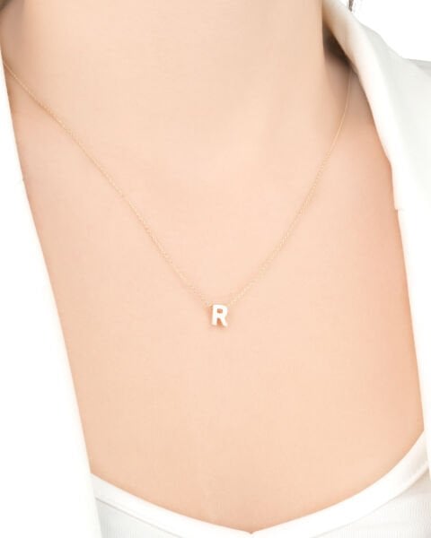 14 Ayar Altın R Harfi Kadın Kolye