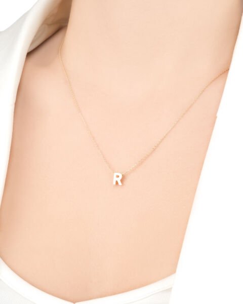 14 Ayar Altın R Harfi Kadın Kolye