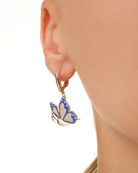 14 Ayar Altın Taşlı Mavi Mineli Kelebek Küpe