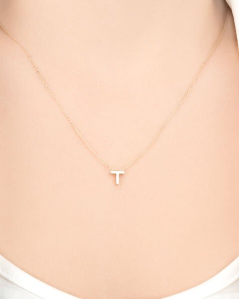 14 Ayar Altın T Harfi Kadın Kolye