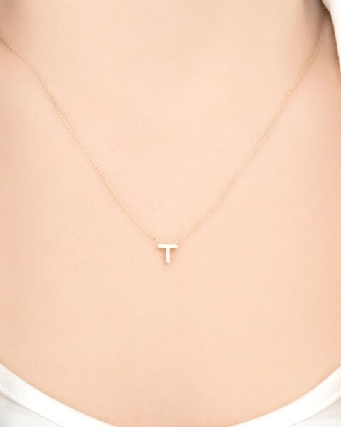 14 Ayar Altın T Harfi Kadın Kolye