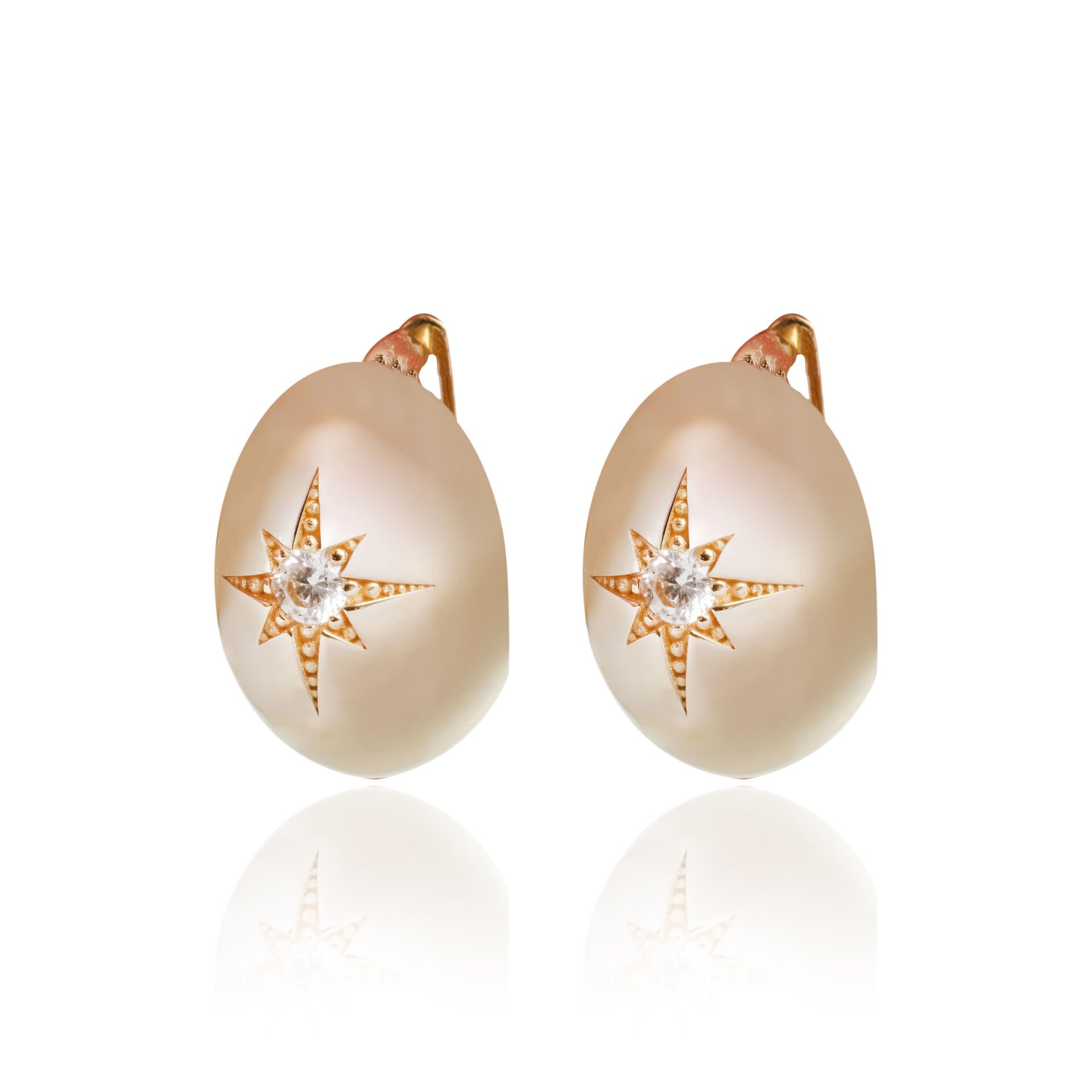 14 Ayar Altın Taşlı Kutup Yıldızı Figürlü Yuvarlak Küpe