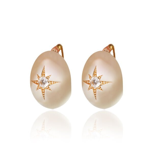 14 Ayar Altın Taşlı Kutup Yıldızı Küpe