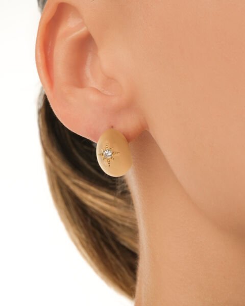 14 Ayar Altın Taşlı Kutup Yıldızı Küpe