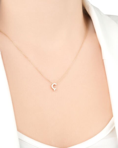 14 Ayar Altın Ç Harfi Kadın Kolye