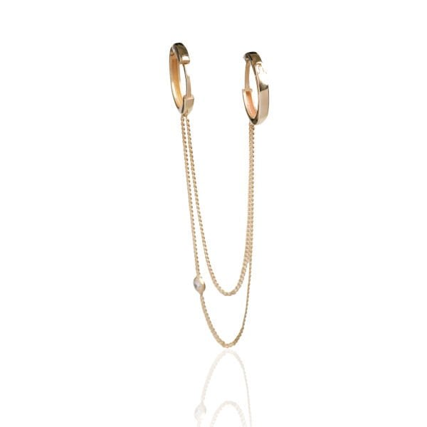 14 Ayar Altın Taşlı Tragus Zincir Küpe