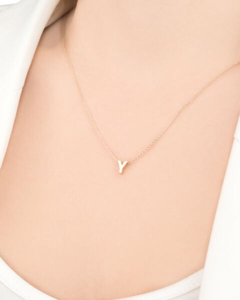 14 Ayar Altın Y Harfi Kadın Kolye