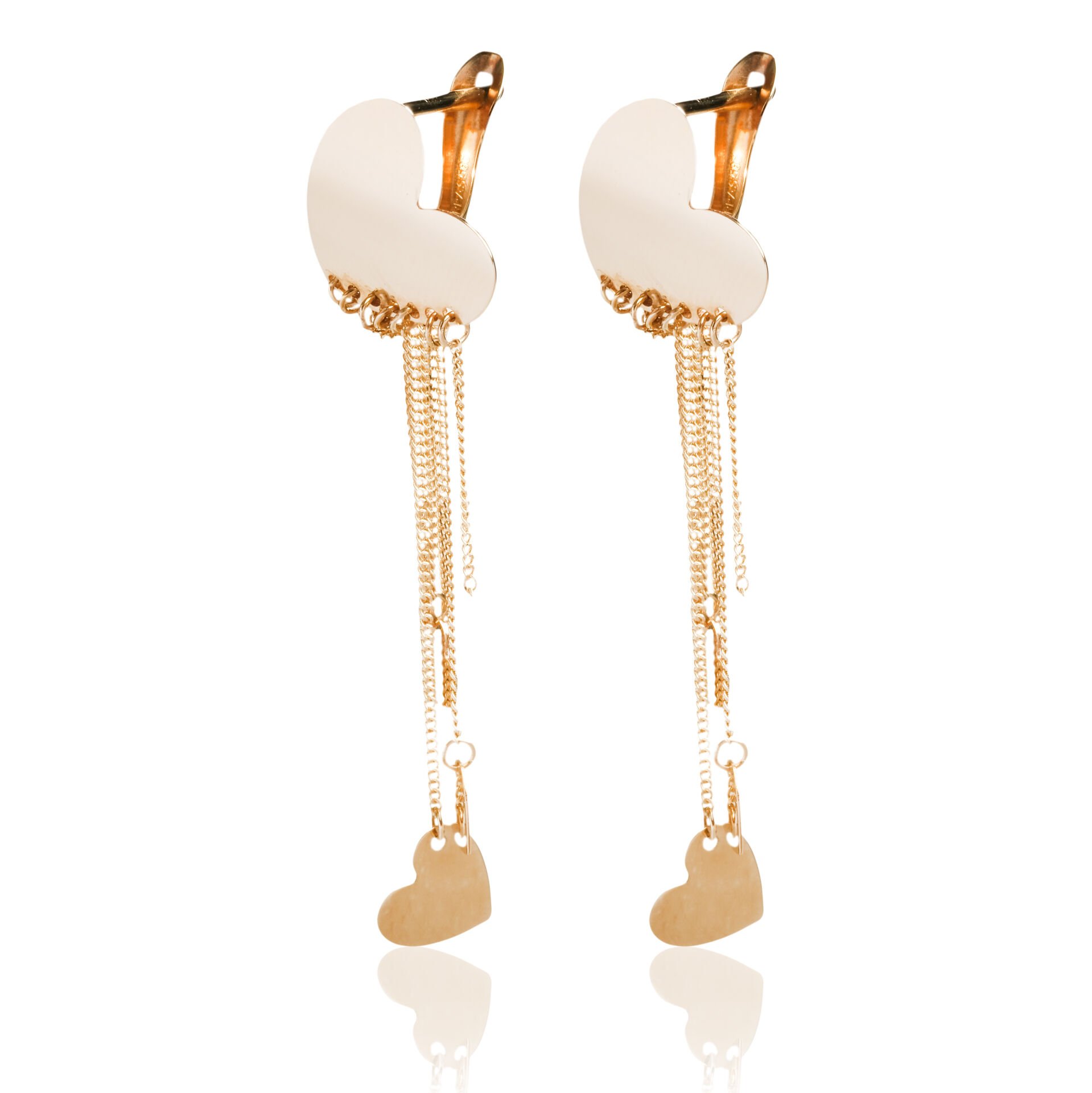 14 Ayar Altın Kalp Figürlü Zincirli Sallantılı Küpe