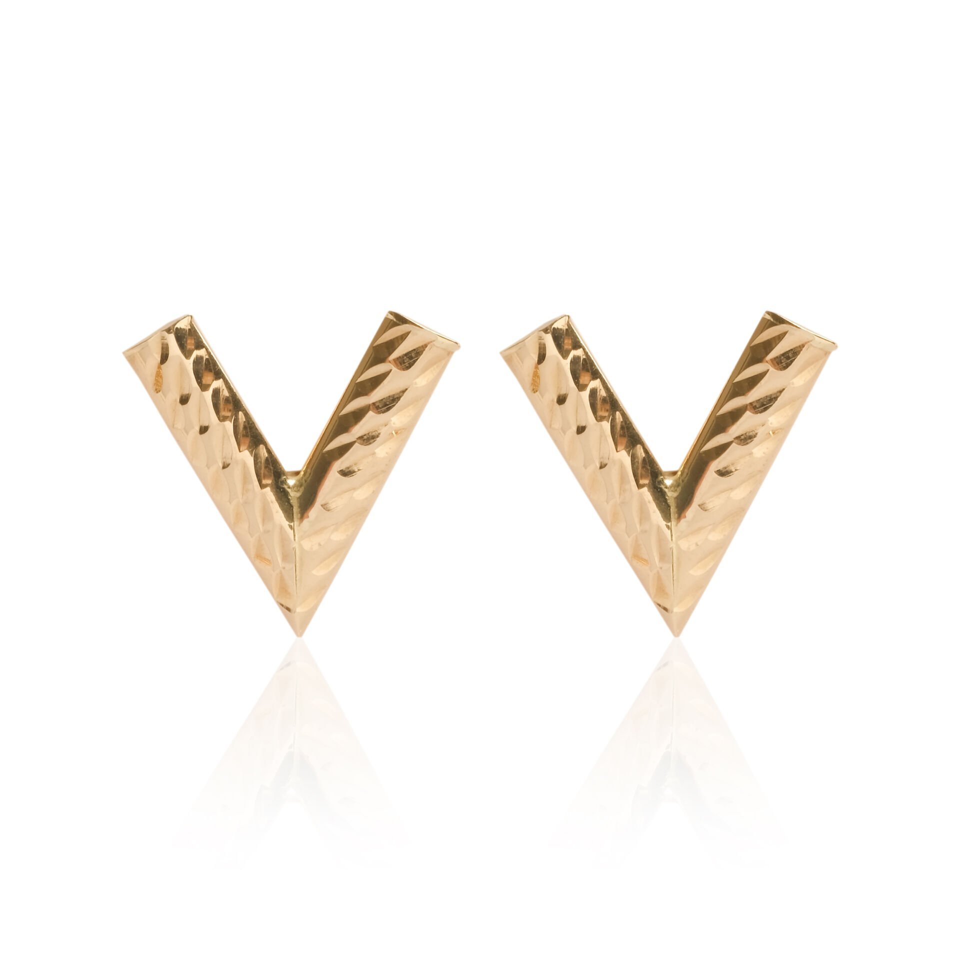 14 Ayar Altın İşlemeli V Formlu Küpe