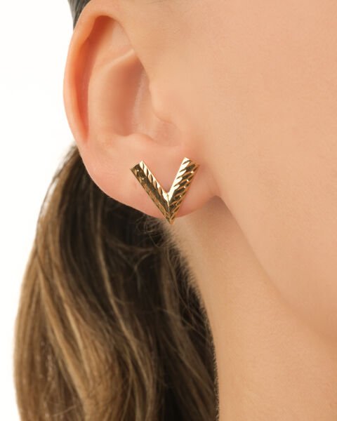 14 Ayar Altın V Form Küpe