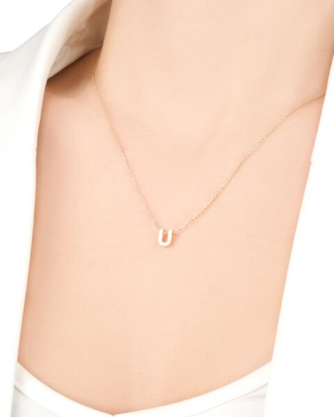 14 Ayar Altın U Harfi Kadın Kolye